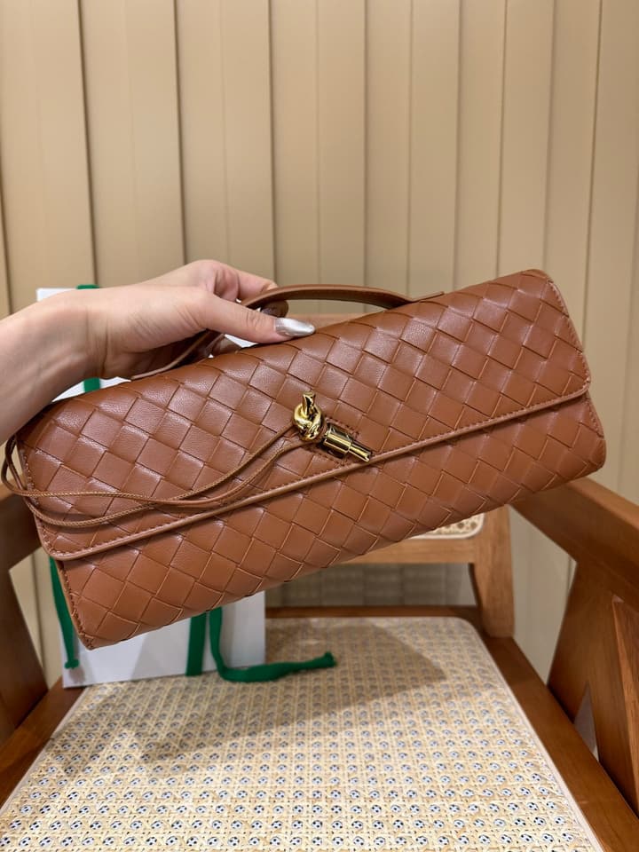 Bottega Veneta Andiamo Clutch Bag in Black Intrecciato