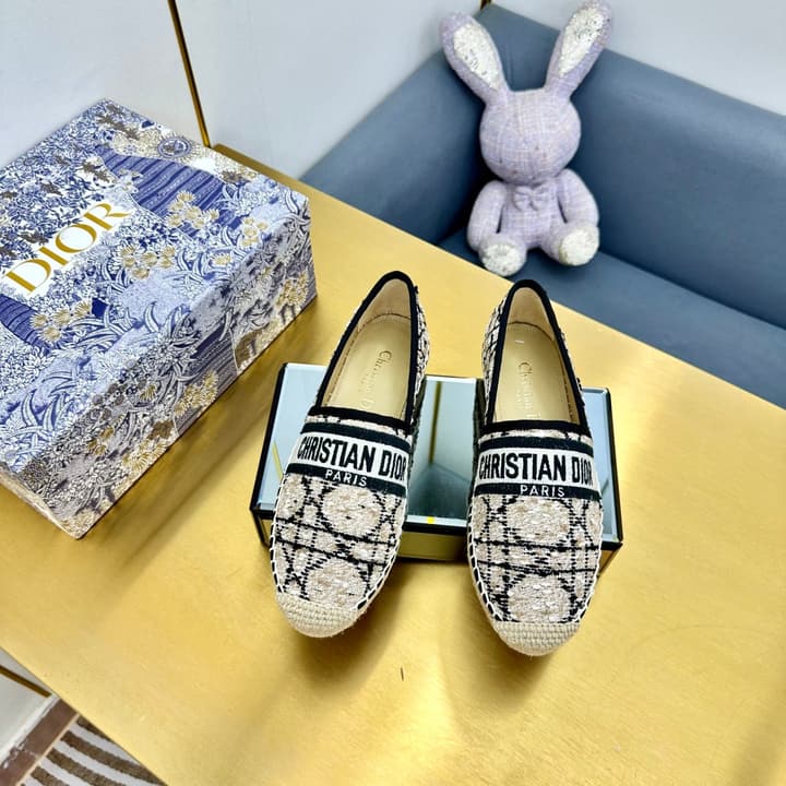 Dior Granville Embroidered Espadrille Flats in Beige/brown Oblique Pattern