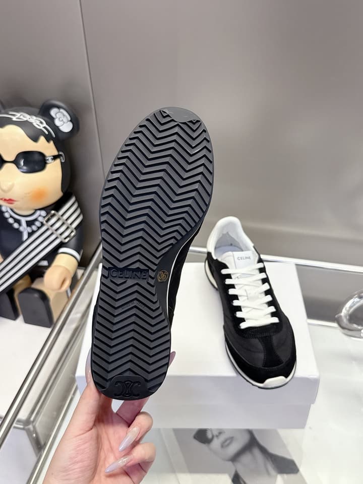 Celine Racer Women's Low-Top Sneakers in Black With White Laces