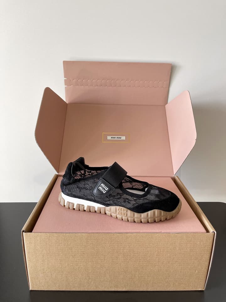 Miu Miu Latest Lace Retro Mary Jane Sneakers in Black