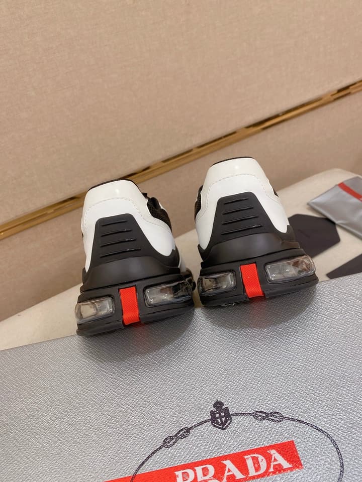 Prada Men's Leather Mesh Sneakers – New Collection in Light Grey With White Logo