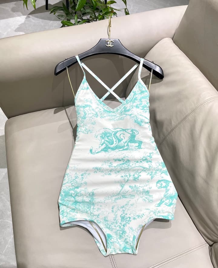 Dior Backless One-Piece Swimsuit in Light Blue Tie-dye Pattern