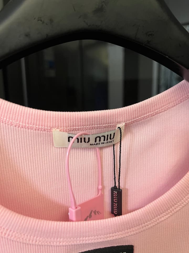 Miu Miu Ribbed Cotton Logo Tank Top – 25SS in Grey