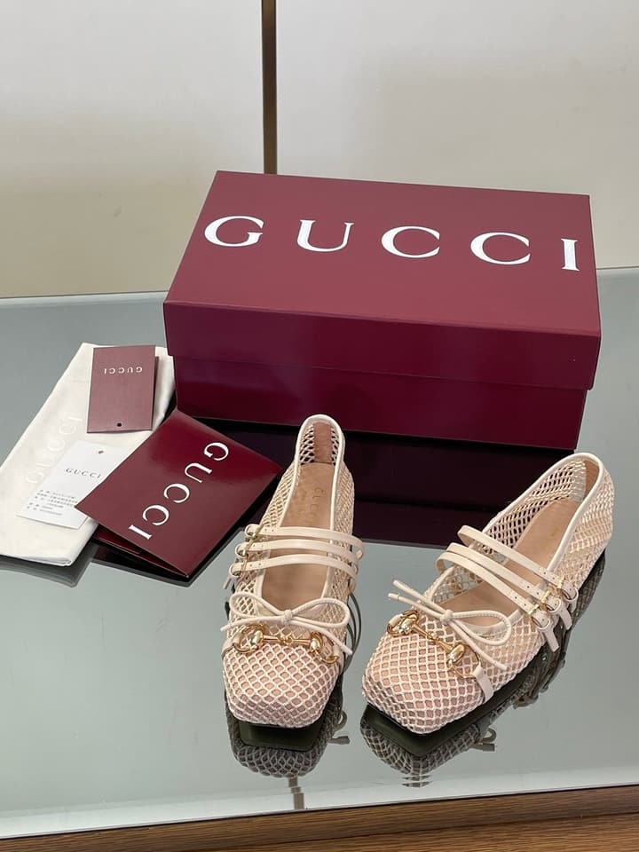 Gucci Horsebit Mesh Square-Toe Ballerina Flats – 25FW in Black Mesh