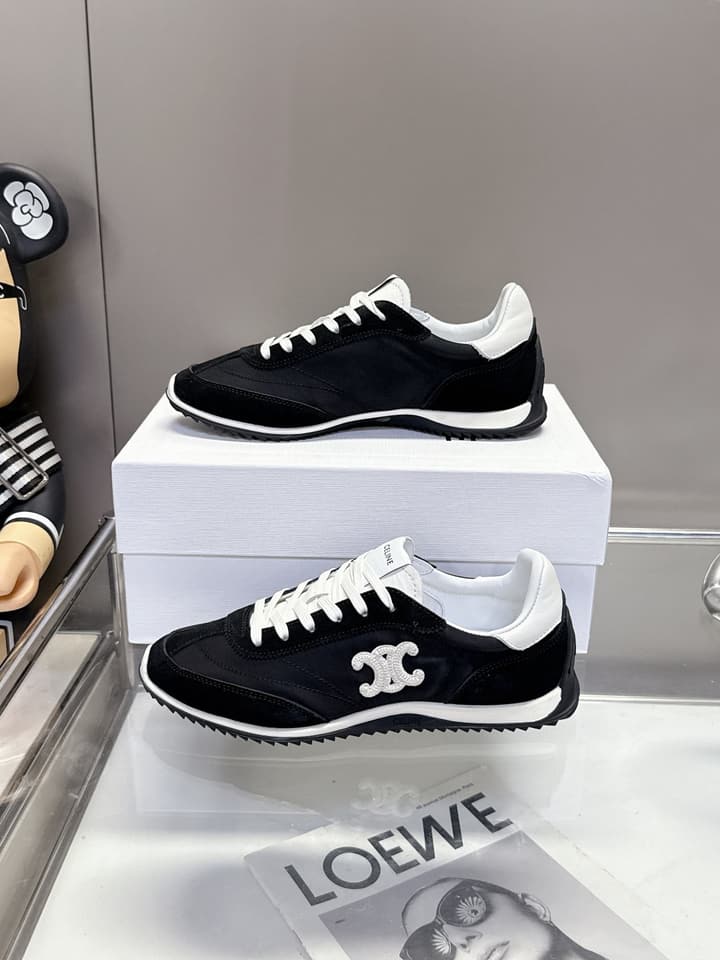 Celine Racer Women's Low-Top Sneakers in Black With White Laces