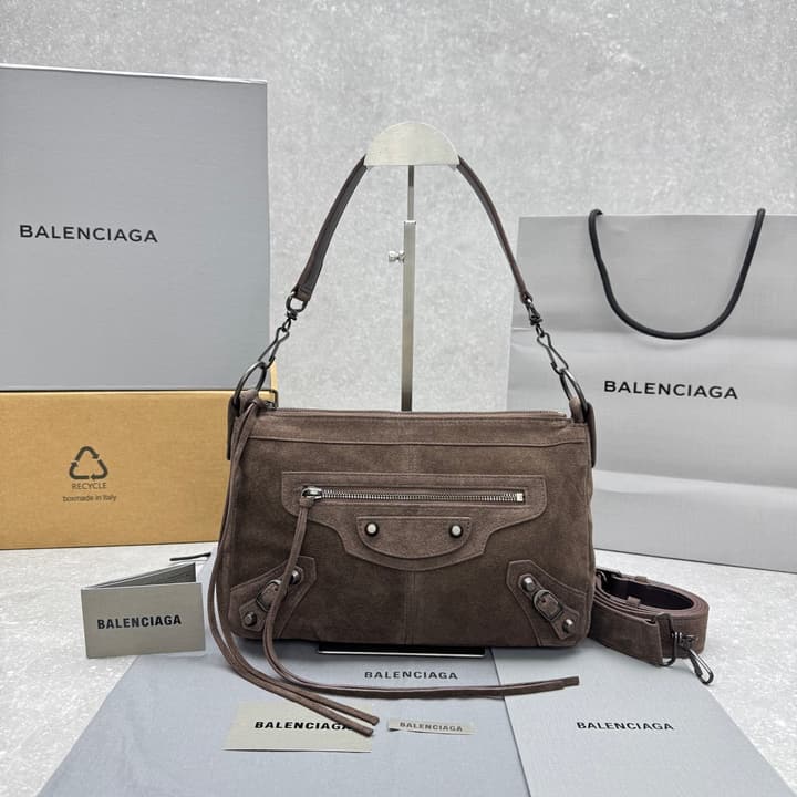 Balenciaga Le City Moto Suede Hobo Bag – 25FW in Dark Brown Suede