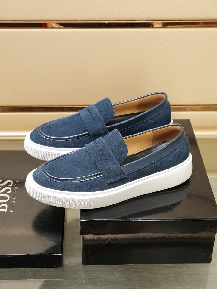 Boss Men's Luxury Leather Slip-On Loafers in Black Smooth Leather