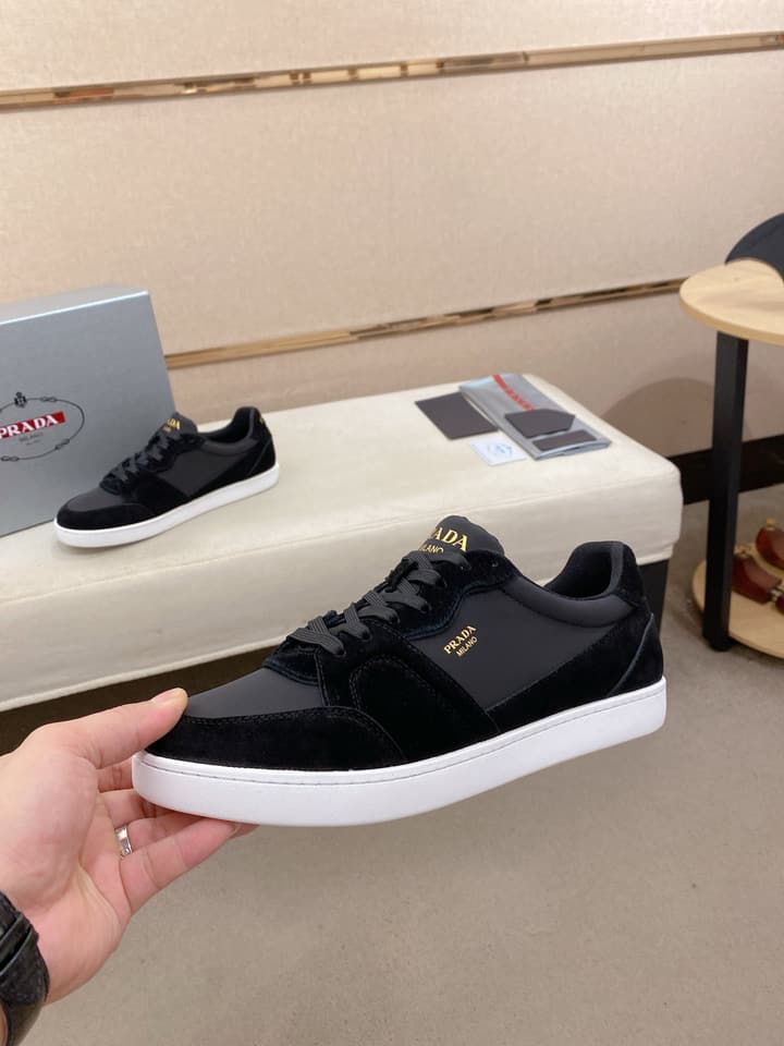 Prada Men's Leather Air Cushion Sneakers in Black Monochromatic