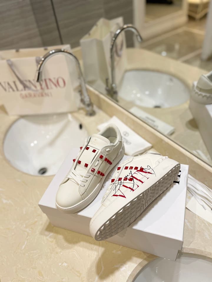 Valentino Classic Couple's Sneakers in White With Bold Red Graphic