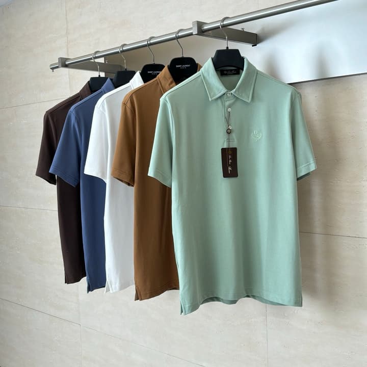 Loro Piana LP Logo Embroidered Pique Cotton Polo Shirt in Dark Brown