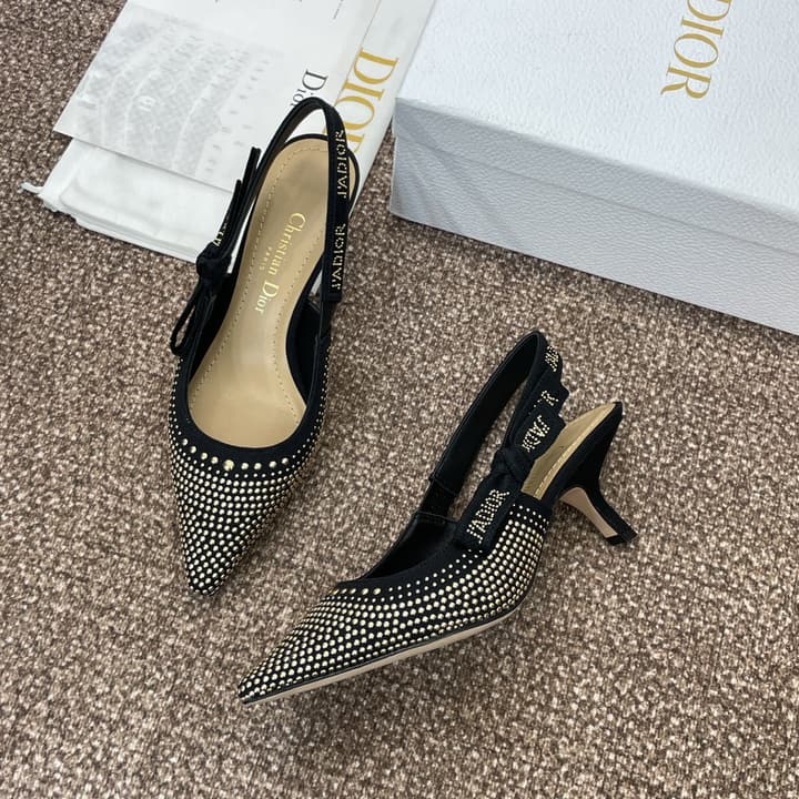 Dior J'Adior Rivet Heeled Sandals – 2024SS in Black Glitter Toe Slingback