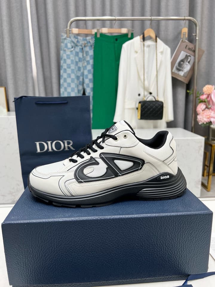 Dior B30 Unisex Mesh and Leather Sneakers in Navy Blue And Grey
