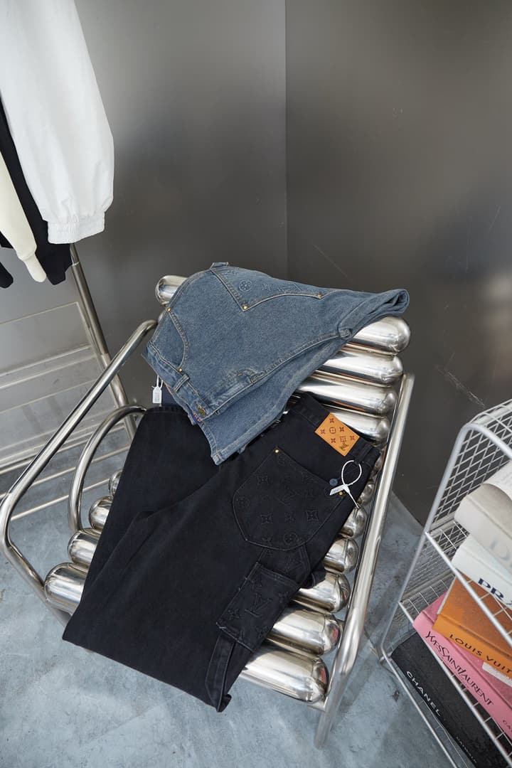 Louis Vuitton Monogram Embossed Denim Cargo Pants in Black
