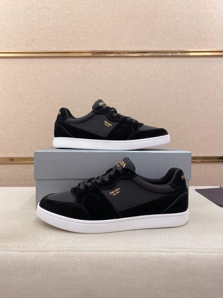 Prada Men's Leather Air Cushion Sneakers in Black Monochromatic