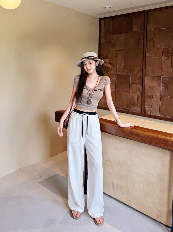 Loewe Embroidered Linen Casual Pants in Sky Blue