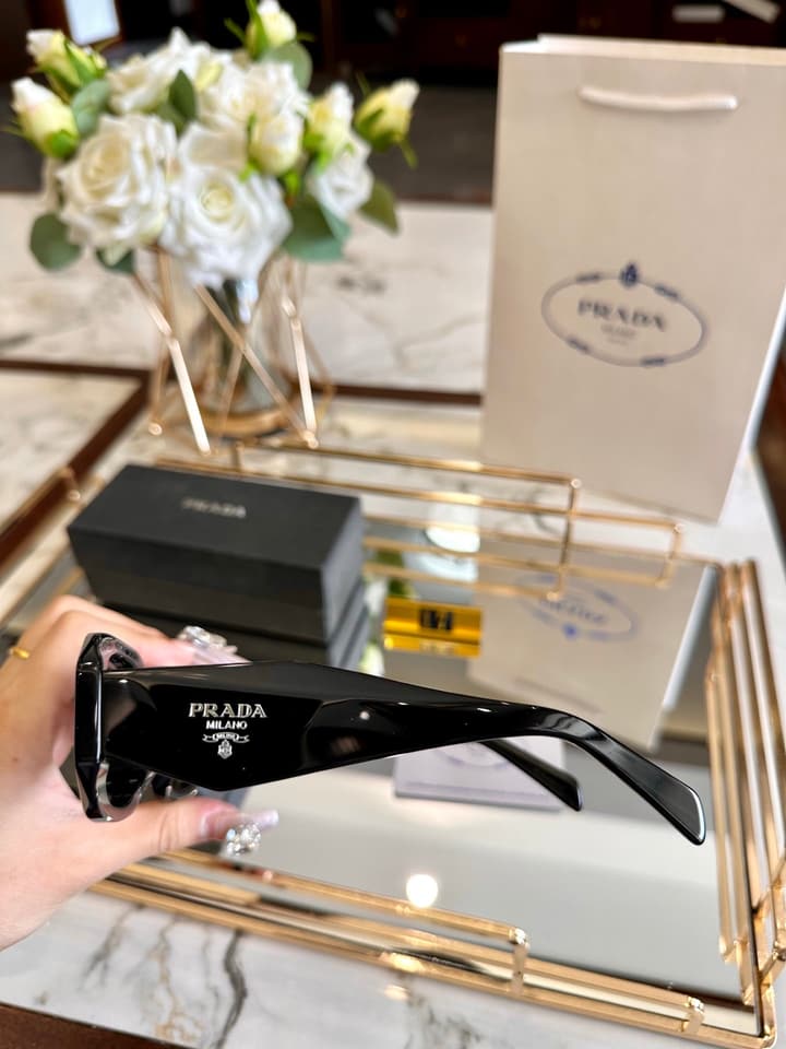 Prada Polarized Acetate Sunglasses in Glossy Black Frontal