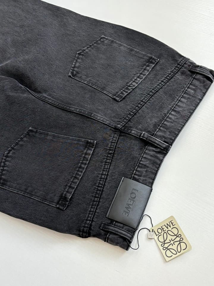 Loewe Anagram Embroidered Washed Distressed Jeans in Washed Black