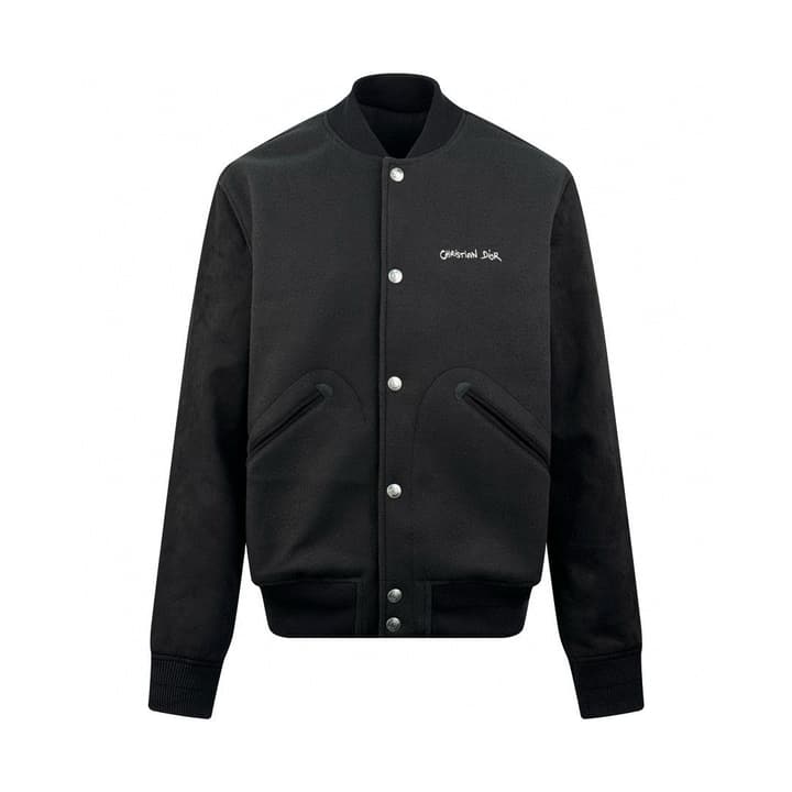 Dior Christian Embroidered Velvet Leather Baseball Jacket