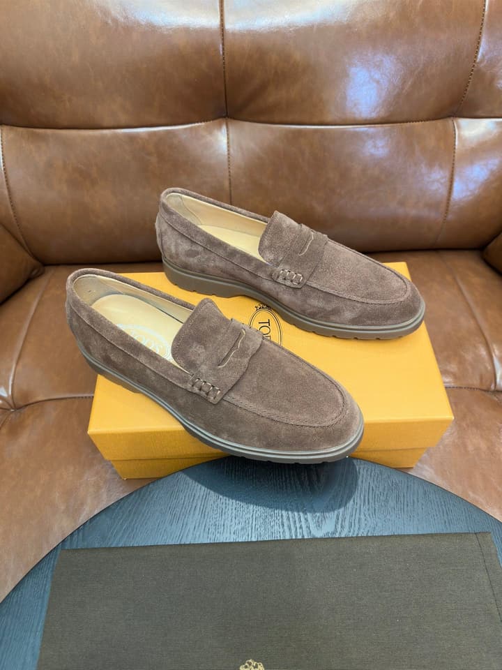 Tod's Suede Calfskin Loafers in Cognac Suede