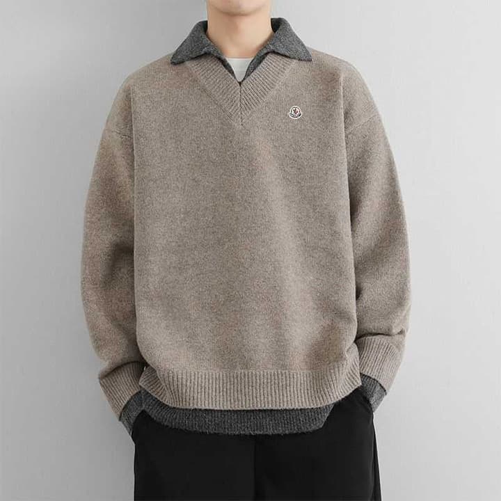 Moncler Double V-Neck Blended Knit Sweater – Spring/Autumn New Collection in Dark Grey