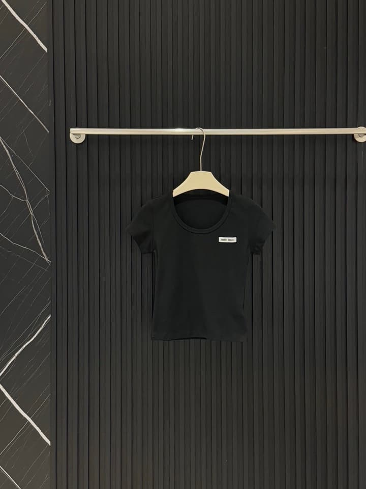 Miu Miu Ribbed U-Neck T-Shirt in Black