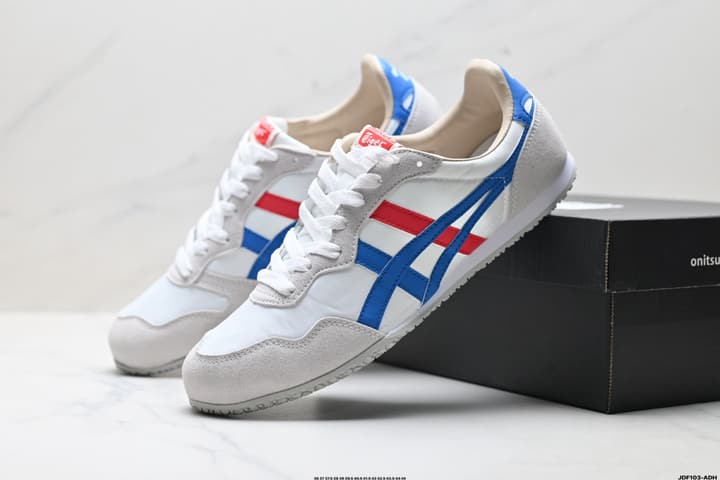 Onitsuka Tiger Serrano Nylon Retro Sneakers in Blue With White Stripes