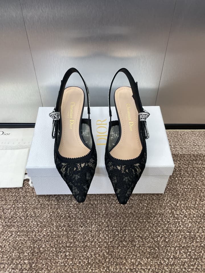 Dior J'Adior Oblique Jacquard Heeled Sandals – 2023 Spring/Summer Collection in Black Oblique Mesh 6.5cm Heel, Brightly Lit Front