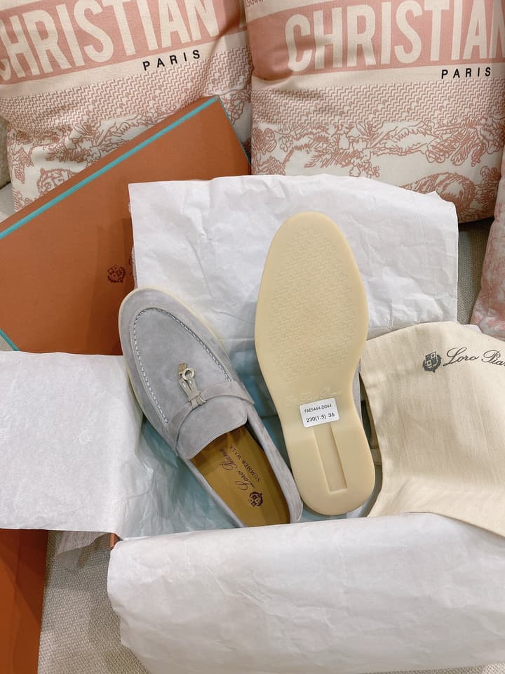 Loro Piana Glossy Cashmere Loafers in Blush Pink Suede