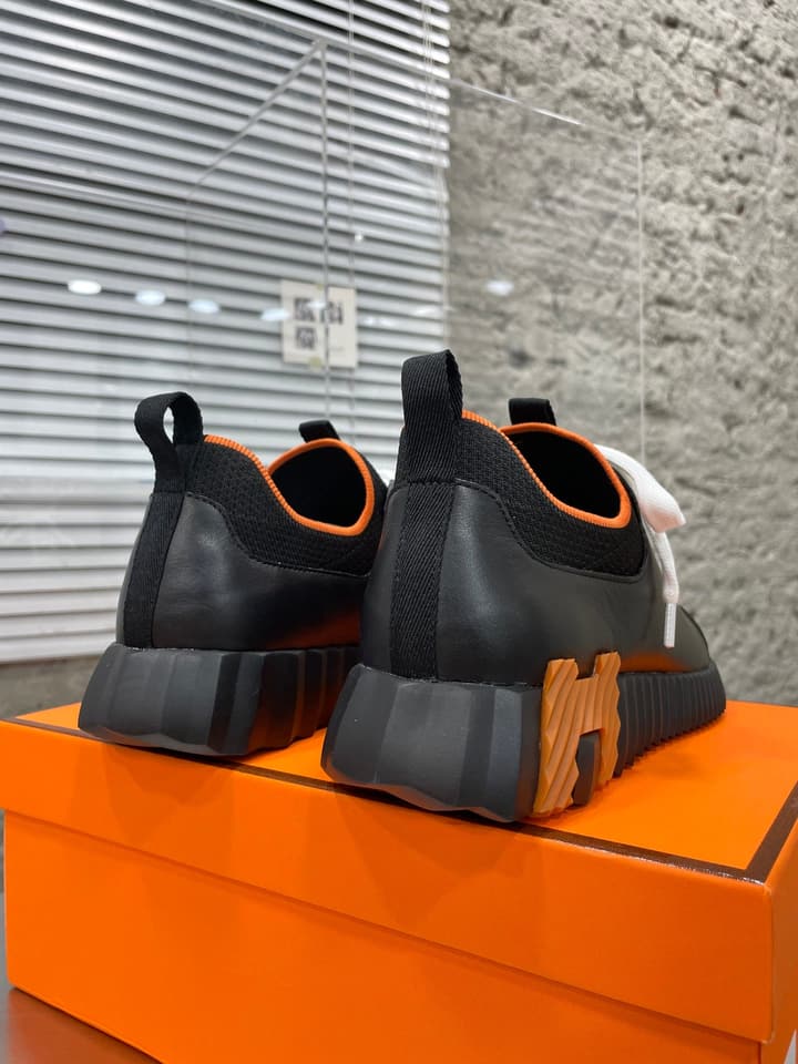 Hermès Sport Sneakers – Iconic Orange Edge in Black Knit With Black Laces