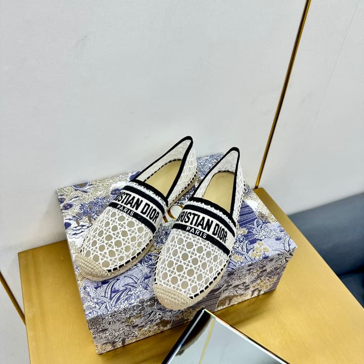 Dior Granville Embroidered Espadrille Flats in Beige/brown Oblique Pattern