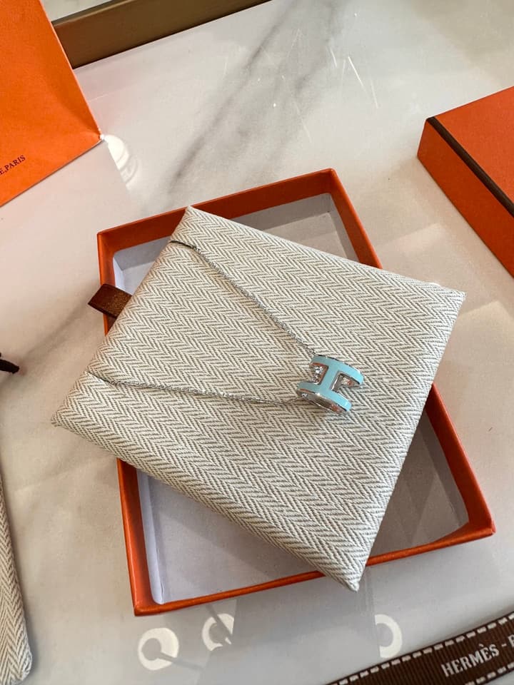 Hermès H-Letter Oval Enamel Necklace in Gold
