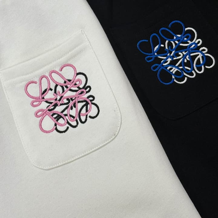 Loewe Classic Element Embroidered Shorts in Black With Blue Anagram Logo