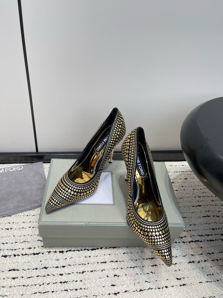 TOM FORD Crystal Embellished Gold Heeled Sandals