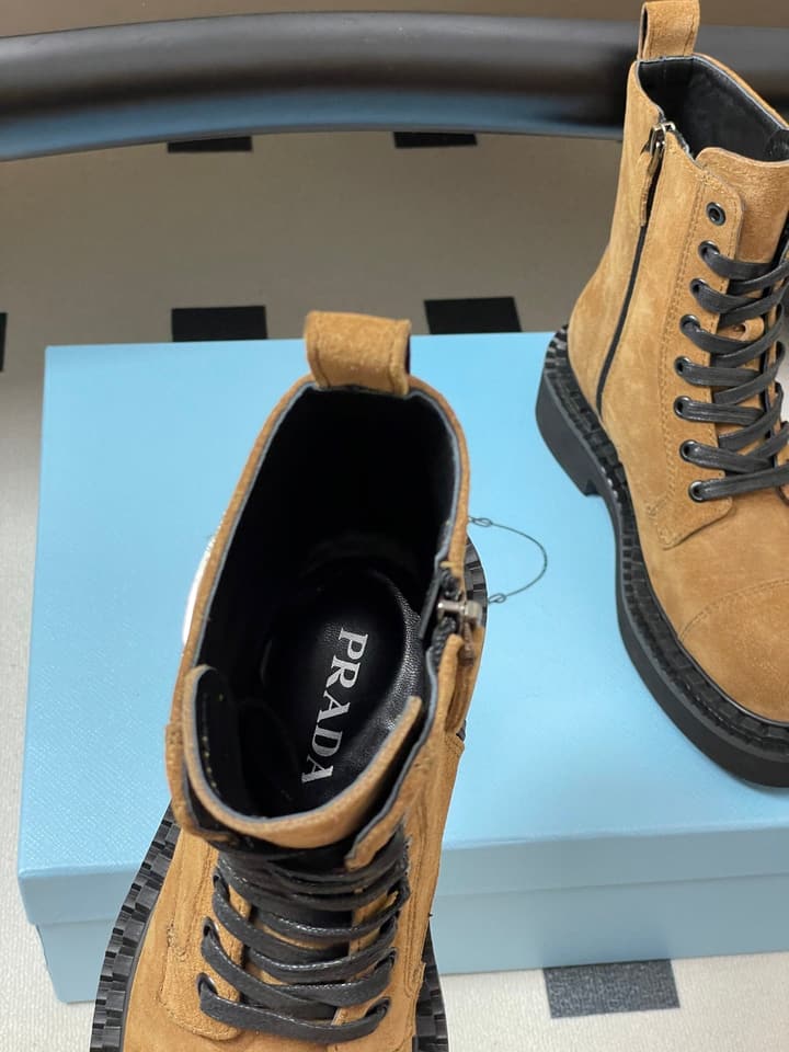 Prada Triangle Logo Combat Boots – 25SS in Black Suede