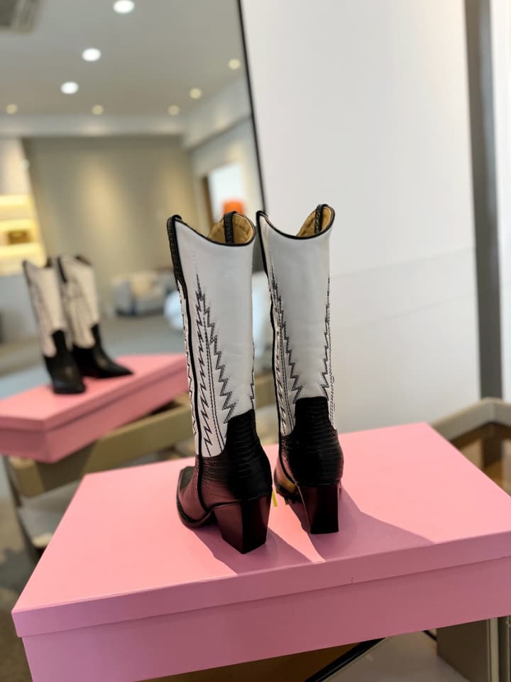Paris Texas Suede Embroidered Knee-High Boots in All Black