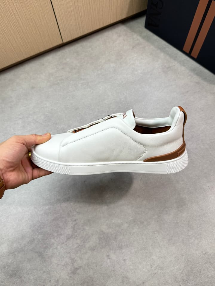 Zegna Triple Stitch Nappa Leather Slip-On Sneakers in Black
