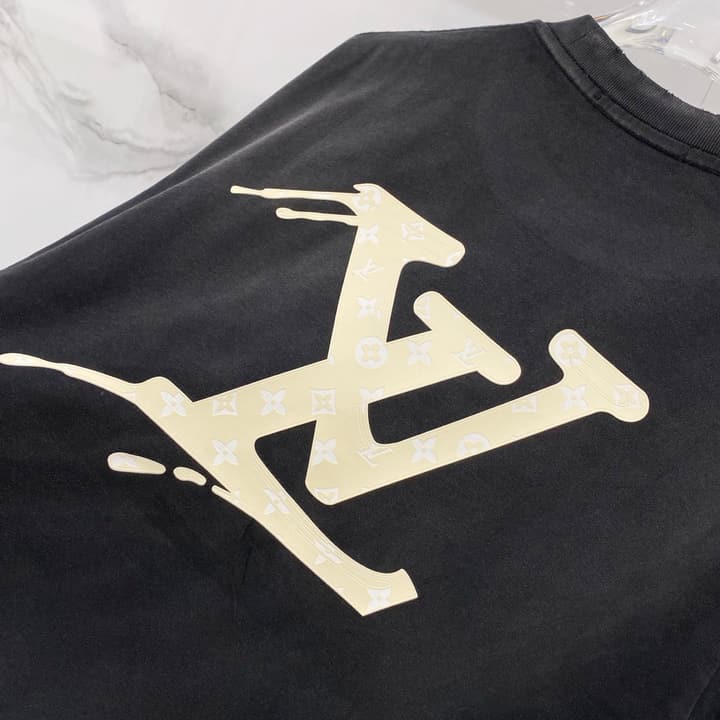 Louis Vuitton Washed Retro Distressed Logo T-Shirt in Black