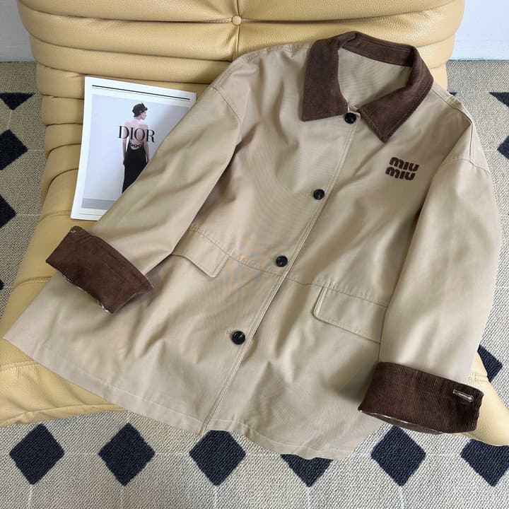 Miu Miu Collar Patchwork Trench Coat – 25SS in Creamy Beige
