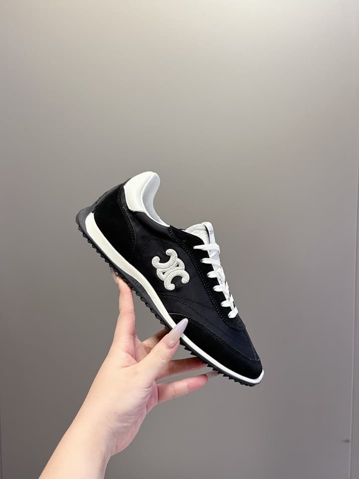 Celine Racer Women's Low-Top Sneakers in Black With White Laces