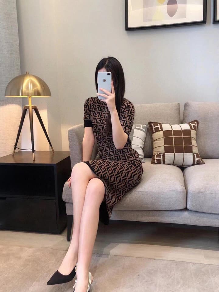 Fendi Double F Monogram Jacquard Knit Dress in Coffee Monogram Knit Dress