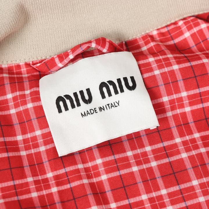 Miu Miu Logo Check Stand Collar Jacket – 25SS in Light Beige