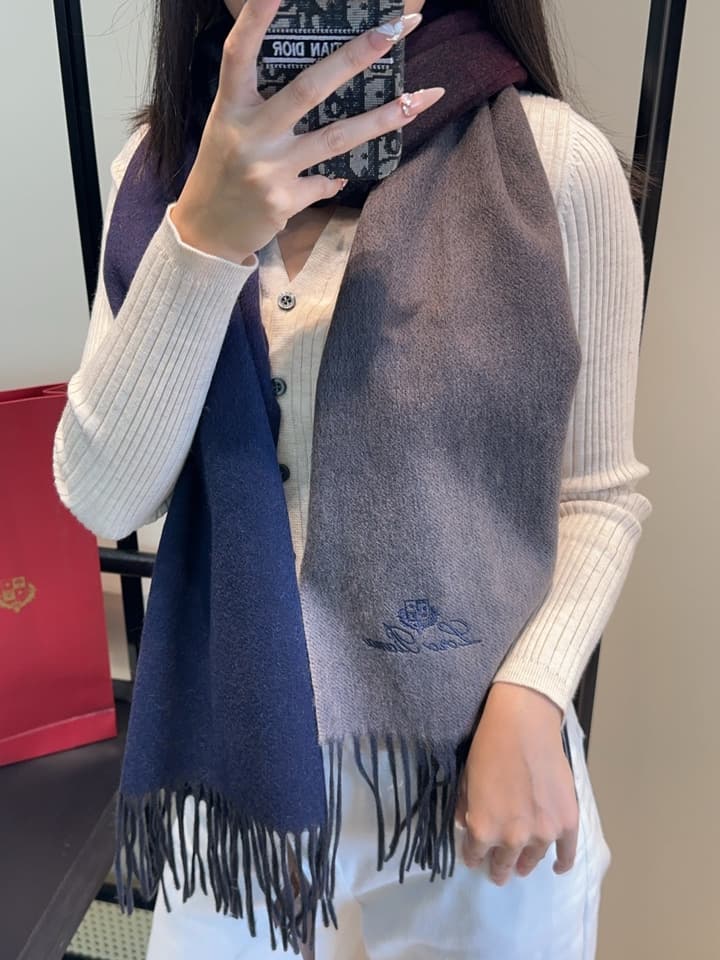 Loro Piana Plaid Wool Scarf in Beige/dusty Blue