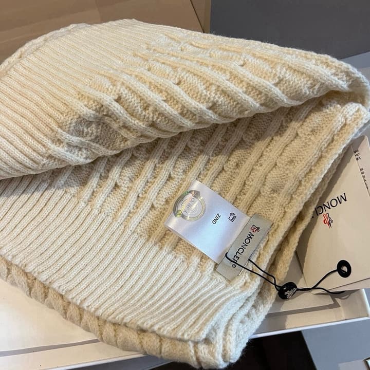 Moncler Knitted Scarf Hat Set in Camel Knit