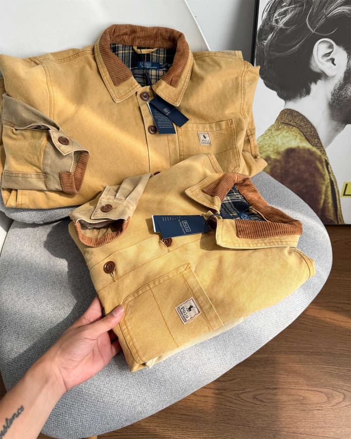 Ralph Lauren Barn Washed Distressed Jacket – 2025 Spring New in Classic Mustard Tan