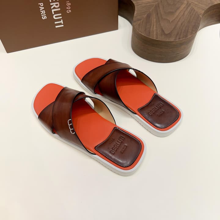 Berluti Hand-Painted Calfskin Slippers in Matte Black