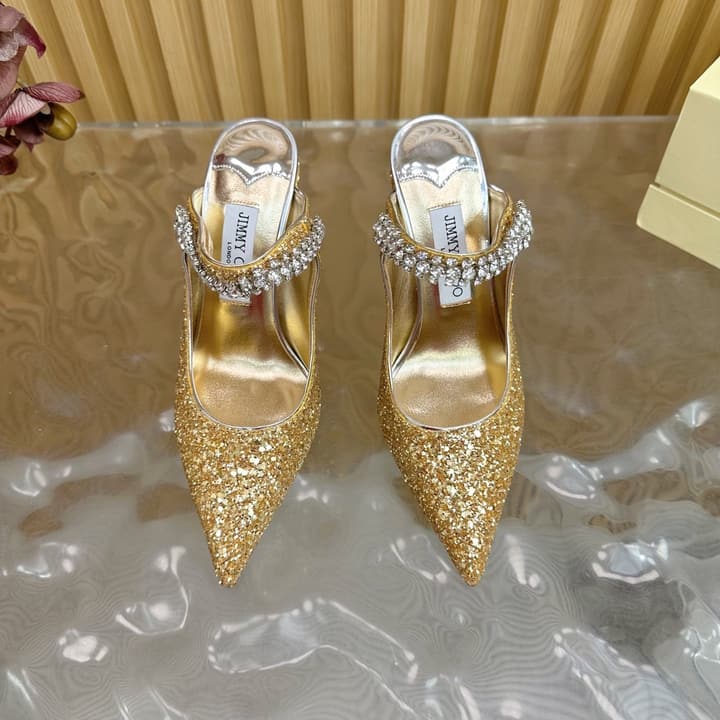 Jimmy Choo Sequined Evening Heels – 2025SS in Nude Shimmer