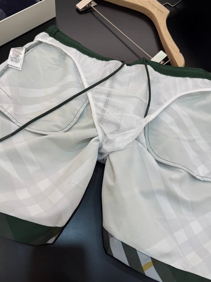Burberry Diagonal Check Swim Trunks in Ivy Green