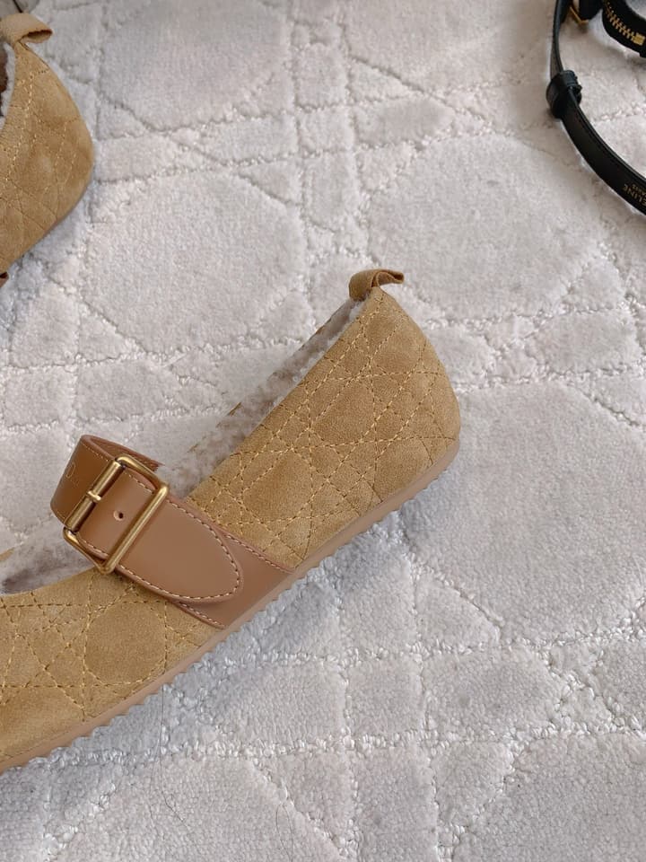 Dior Quilted Wool Mary Jane Flats in Black Suede