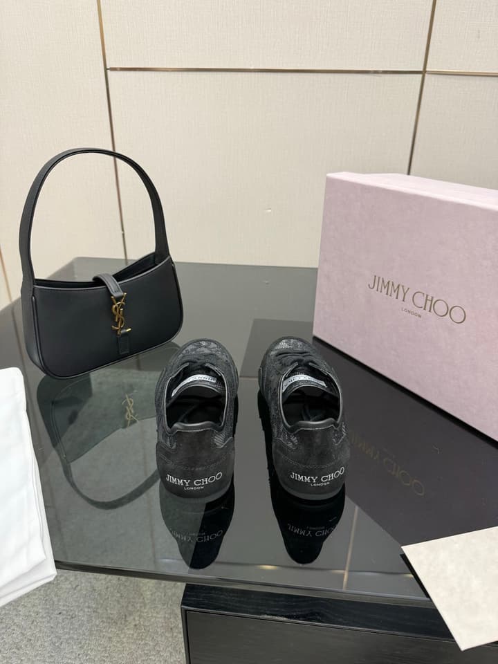 Jimmy Choo Lace-Trimmed Suede Sneakers in Black Lace