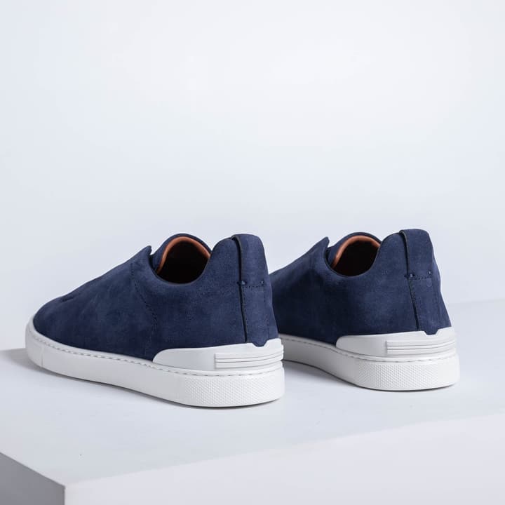Zegna SECONDSKIN Triple Stitch Low-Top Sneakers in Navy Smooth Leather